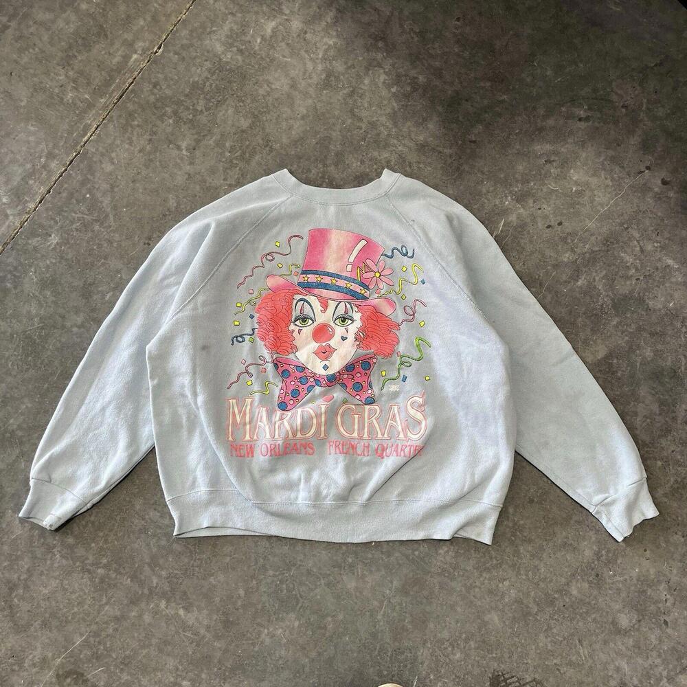 Vintage Teal Mardi Gras Sweater Crewneck Sweatshirt French Quarter Fits XLarge